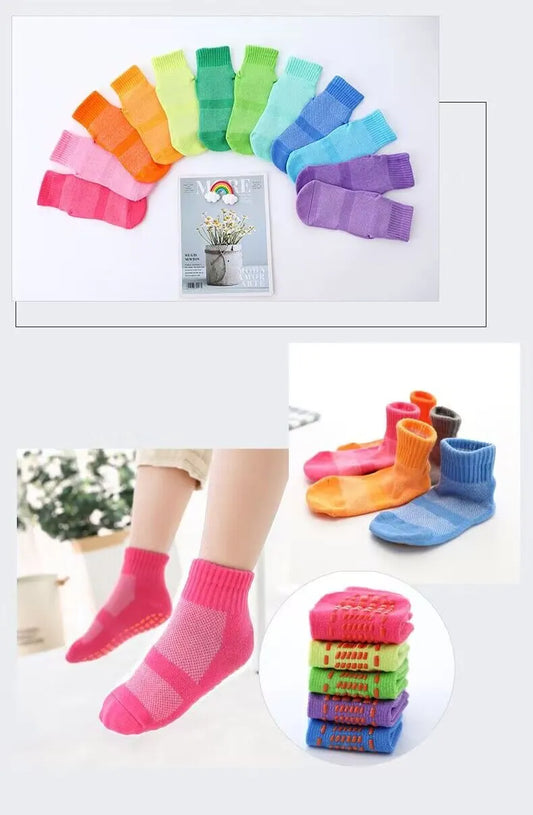 1 Pair Cute Adult Cotton Boys Girls Infant Toddler Kids Children Anti-slip Rubber Dispensing Floor Grip Non Slip Socks